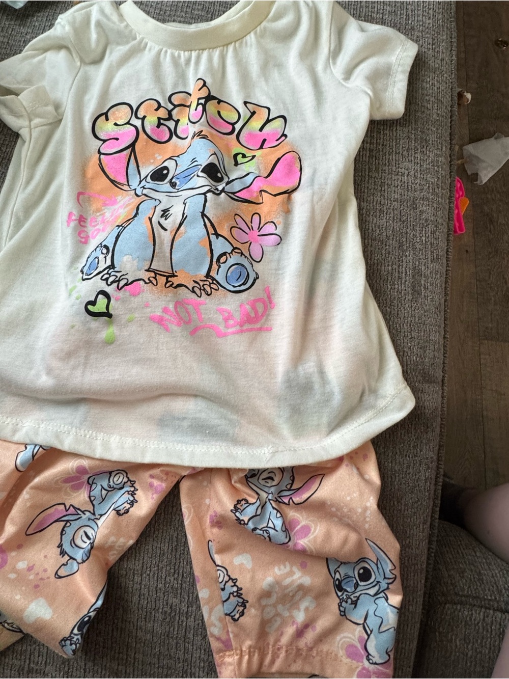 Disney Peach and White Stitch  Set with Neon Pink & Blue Accents